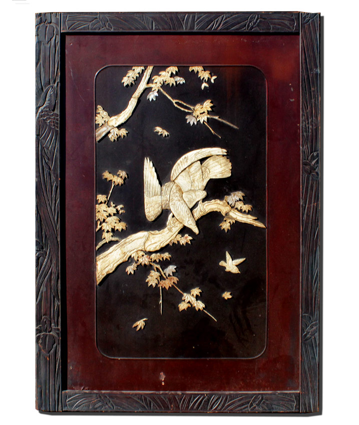 Appraisal: ORIENTAL BONE MOTHER OF PEARL PANEL Front with scene of