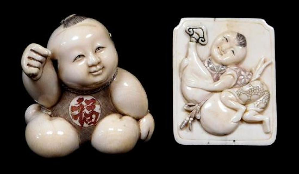 Appraisal: ASIAN Carved ivory two pieces both of chubby babies Japanese