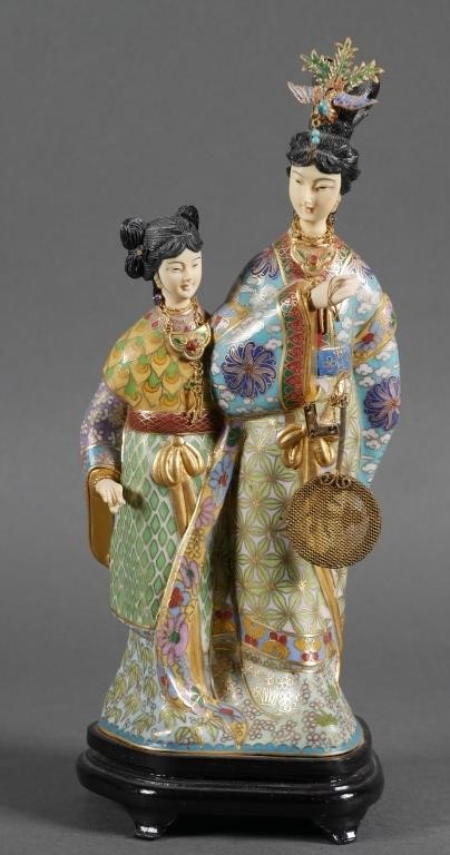 Appraisal: Cloisonne statue of a mother and daughter The mother wearing