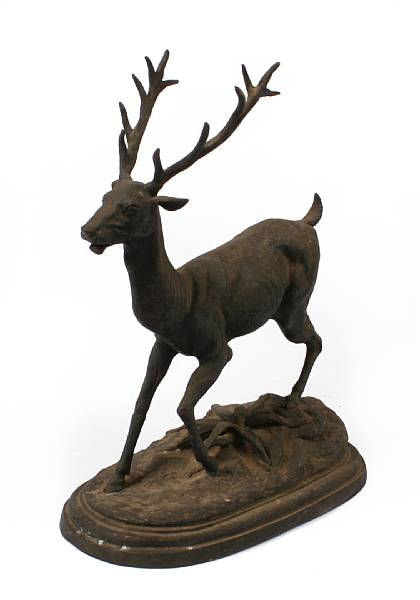 Appraisal: A patinated bronze figure of a stag height in width