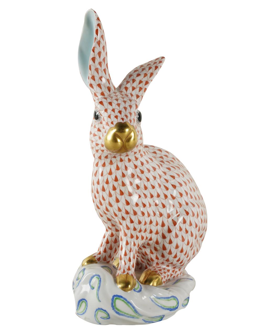 Appraisal: HEREND RED FISHNET PORCELAIN RABBIT FIGUREprinted factory marks impressed inches