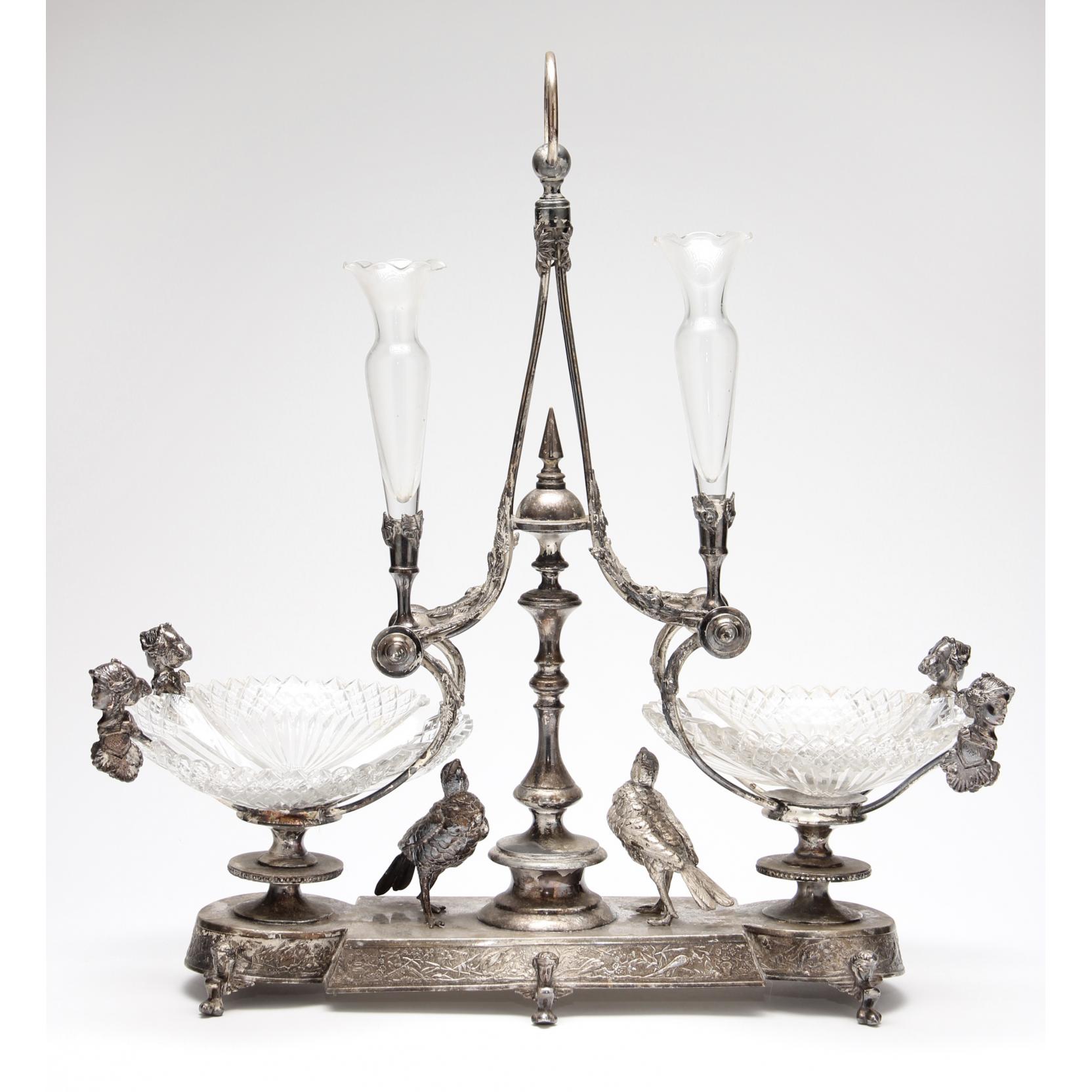 Appraisal: Victorian Silverplate Epergne unmarked circa s the shaped base with