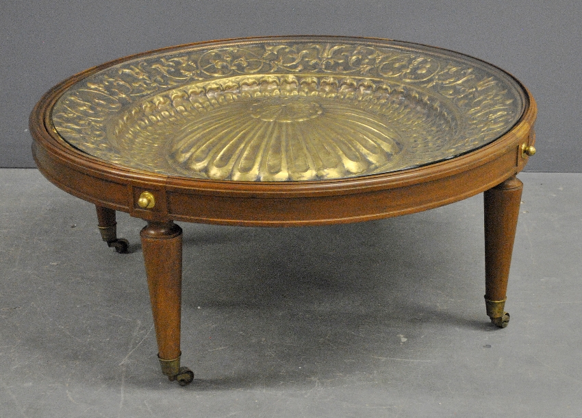 Appraisal: - Tommi Parzinger style round coffee table with glass top