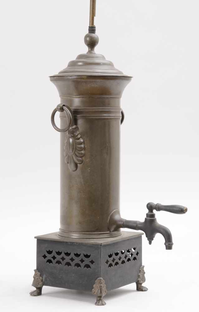 Appraisal: TH C PEWTER AND SHEET-IRON COFFEE URN MOUNTED AS A