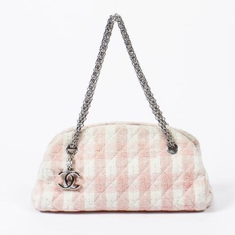 Appraisal: Chanel 'Mademoiselle' bowler bag in pink and white quilted tweed