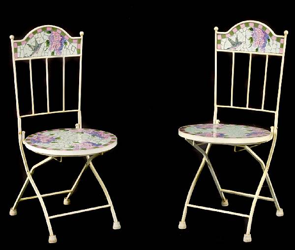 Appraisal: A pair of metal and tile inlaid garden seats height