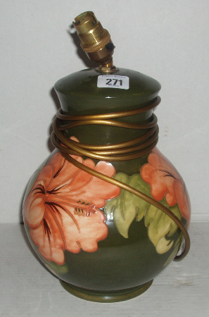 Appraisal: Large Lampbase Decorated With Hibiscus On Green Ground Height cm