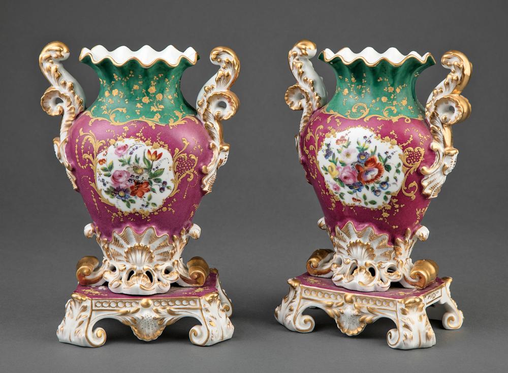 Appraisal: Pair of Paris Polychrome and Gilt Porcelain Urns th c