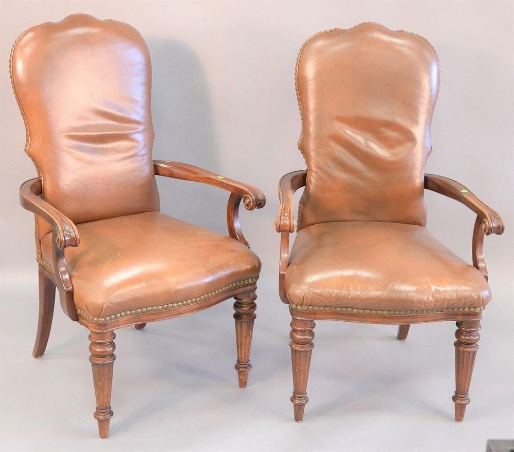 Appraisal: Pair of leather armchairs ht Pair of leather armchairs ht