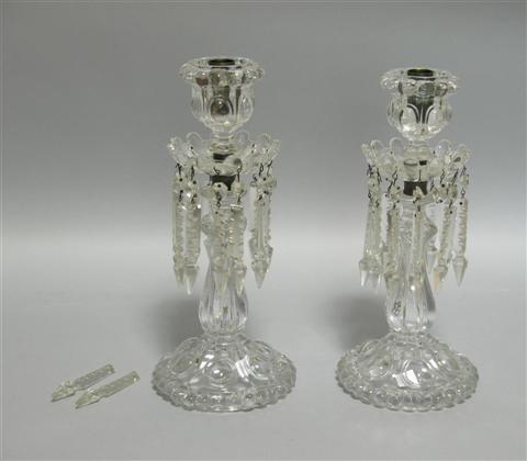 Appraisal: PAIR OF PRESSED GLASS CANDLESTICKS Of Baccarat type molded with