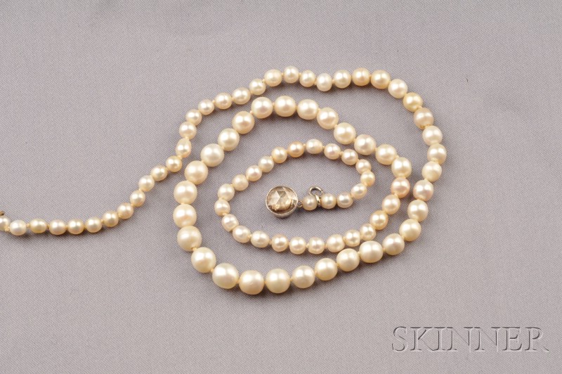 Appraisal: Antique Natural Pearl and Diamond Necklace composed of eighty-seven saltwater