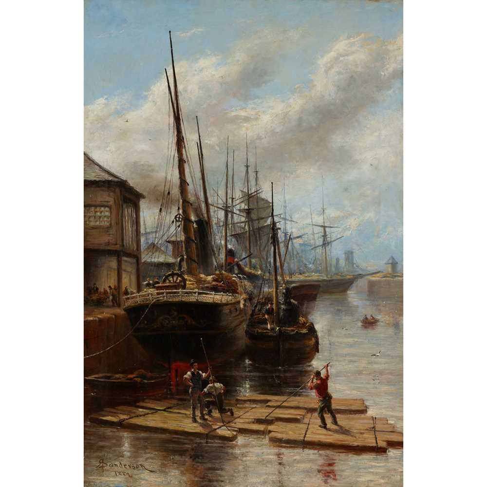 Appraisal: ROBERT SANDERSON SCOTTISH - A BUSY HARBOUR SCENE Signed and