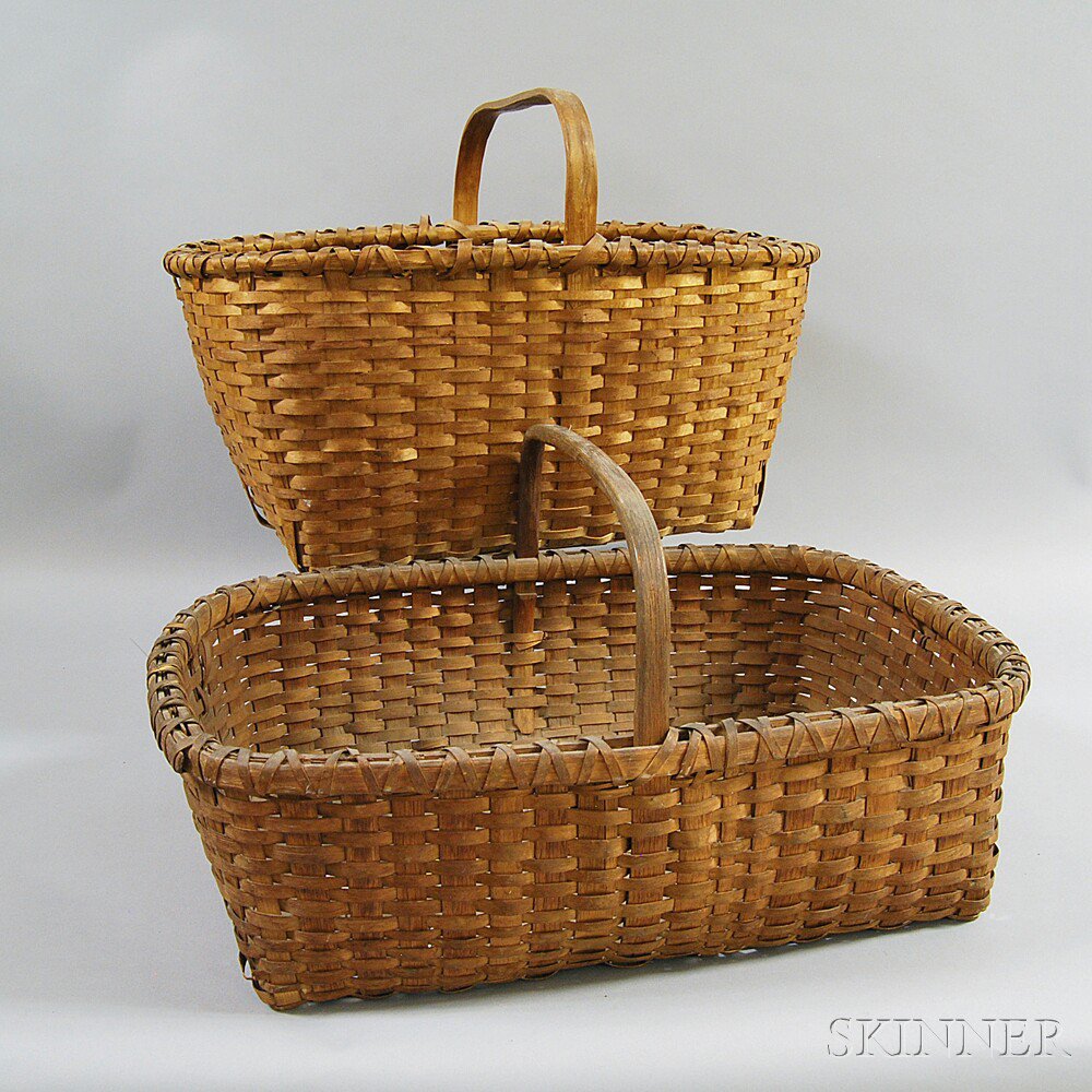 Appraisal: Two Rectangular Woven Split Baskets with fixed upright handles ht