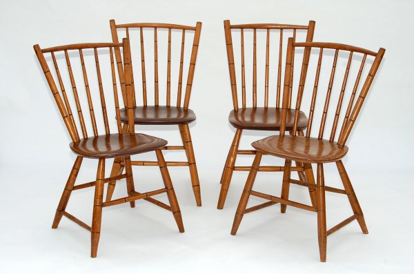 Appraisal: Set Windsor chairs Bamboo turnings Poplar oak and pine th