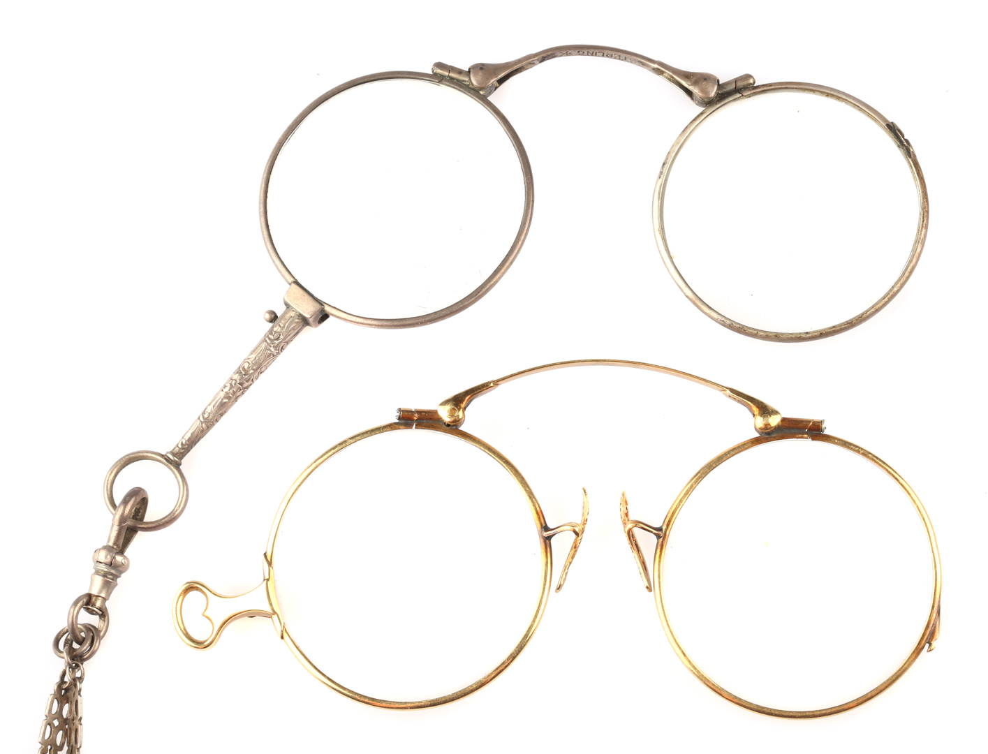 Appraisal: A Pair of Pince Nez and Lorgnette with Chain Gold