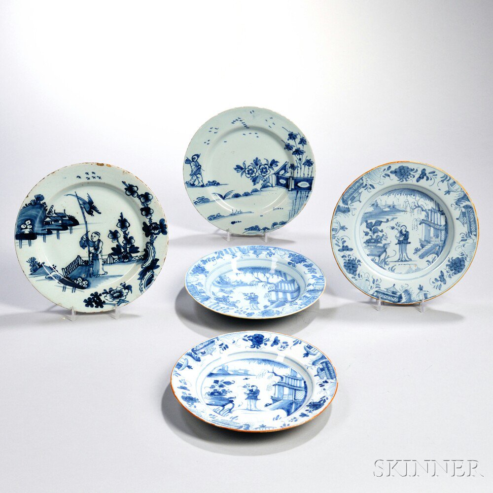 Appraisal: Five English Delft Blue and White Plates th century three