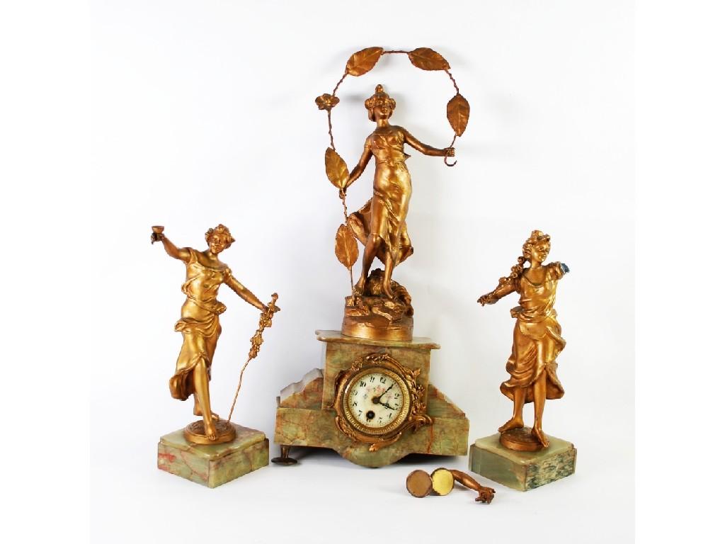 Appraisal: LATE NINETEENTH CENTURY FRENCH GILT SPELTER AND GREEN ONYX THREE