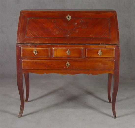 Appraisal: French Style Walnut Marquetry Inlaid Ladies Writing Desk Stepped interior