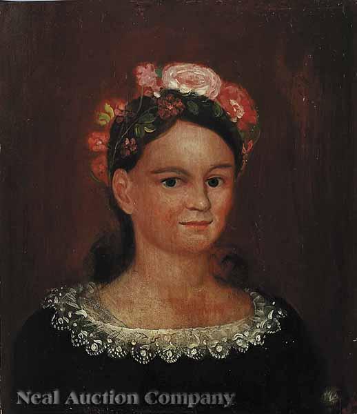 Appraisal: Spanish Colonial School mid- th c Girl Wearing a Pink