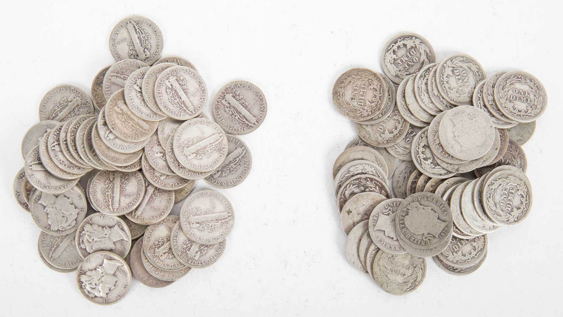 Appraisal: US Silver Dimes - Two rolls of silver dimes comprising