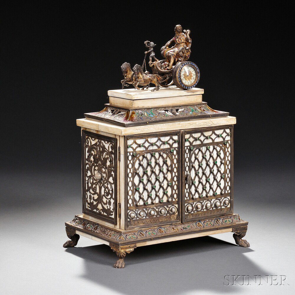 Appraisal: Silver Gilt-metal Enamel and Ivory Table Casket Continental th century