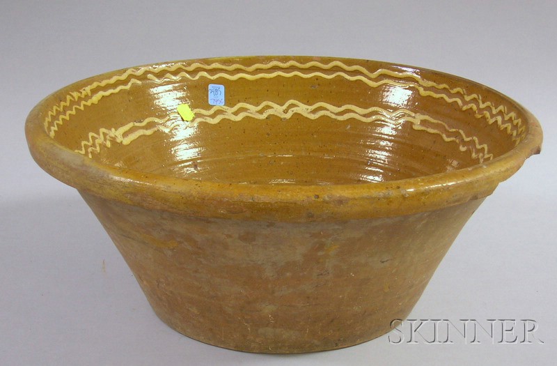 Appraisal: Large Slip Decorated Earthenware Bowl ht dia in