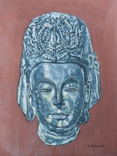 Appraisal: Evelyn Metzger Southeast Asian Buddha Oil on Panel Evelyn Metzger