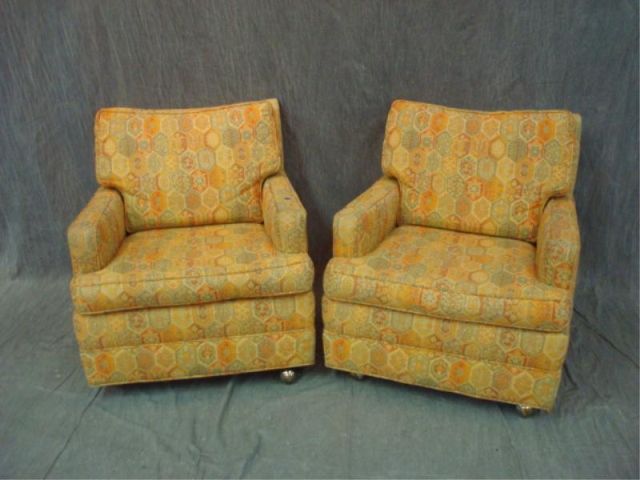 Appraisal: Pair Mid Century upholstered arm chairs From Queens NY estate