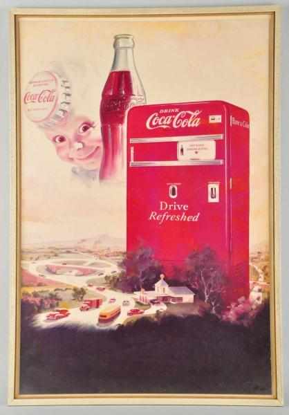 Appraisal: Textured Coca-Cola Poster Description Circa s Features s artwork commonly