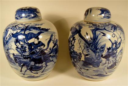 Appraisal: Pair of Chinese blue and white porcelain covered jars Qing