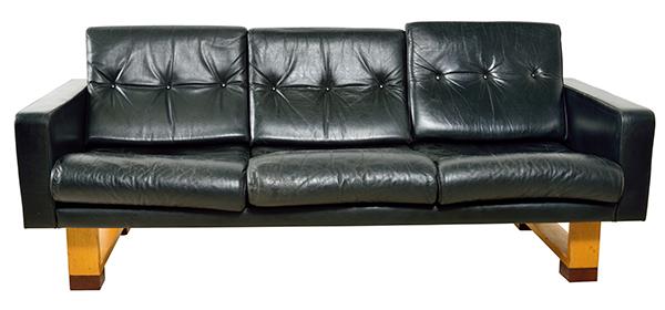 Appraisal: A SWEDISH THREE SEAT LEATHER SOFA c s black button