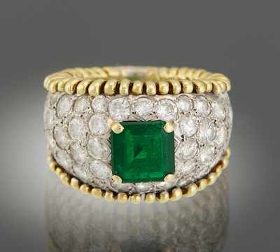 Appraisal: A Ladies' Diamond and Emerald Ring k white gold ring