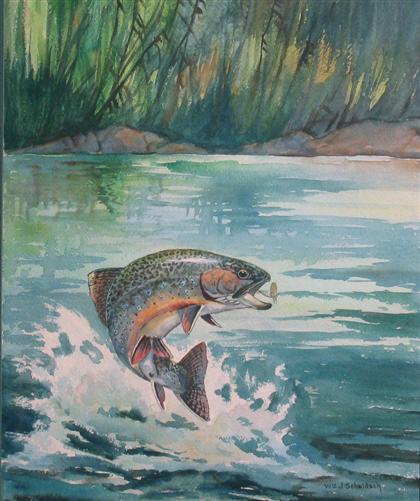 Appraisal: WILLIAM JOSEPH SCHALDACH american - MEADOW POND- BROOK TROUT Signed