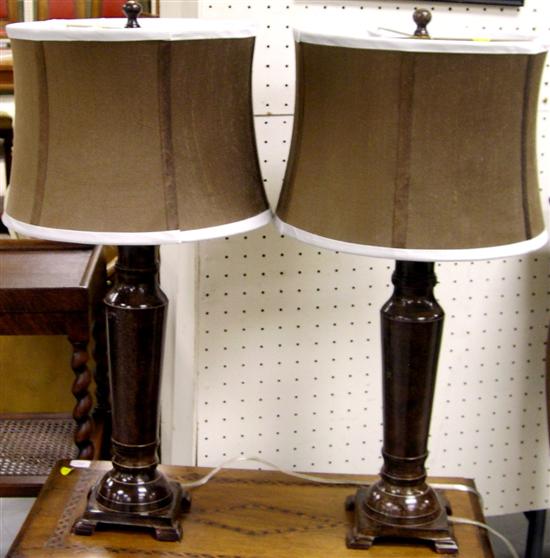 Appraisal: Pair of brown speckled metal column form lamps '' high