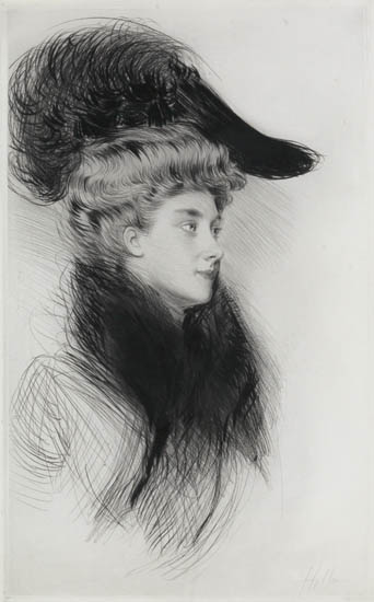 Appraisal: PAUL C SAR HELLEU Femme au Chapeau Color drypoint on