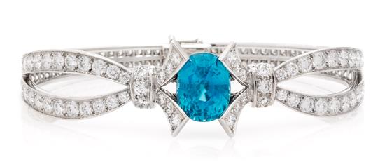 Appraisal: Sale Lot A Platinum Blue Zircon and Diamond Bangle Bracelet