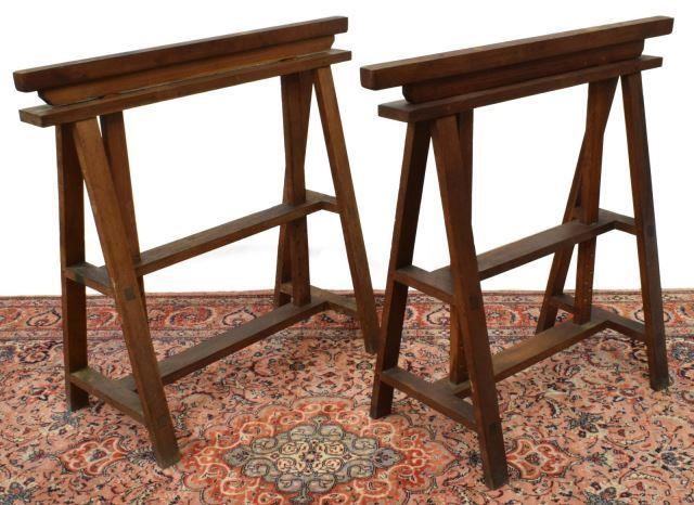 Appraisal: lot of Antique French oak trestle sawhorses early th c