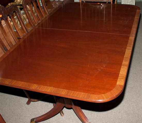 Appraisal: Federal style banded mahogany double pedestal dining table Estimate -