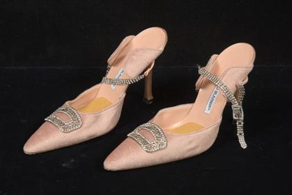 Appraisal: Manolo Blahnik pink velvet and jeweled evening shoes With silver