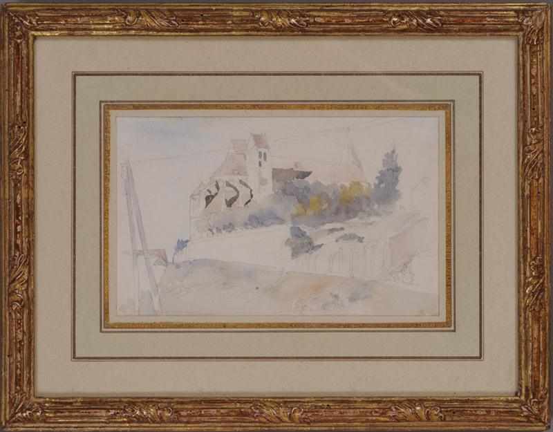 Appraisal: ATTRIBUTED TO STANFORD WHITE CHURCH IN NORMANDY Watercolor and pencil