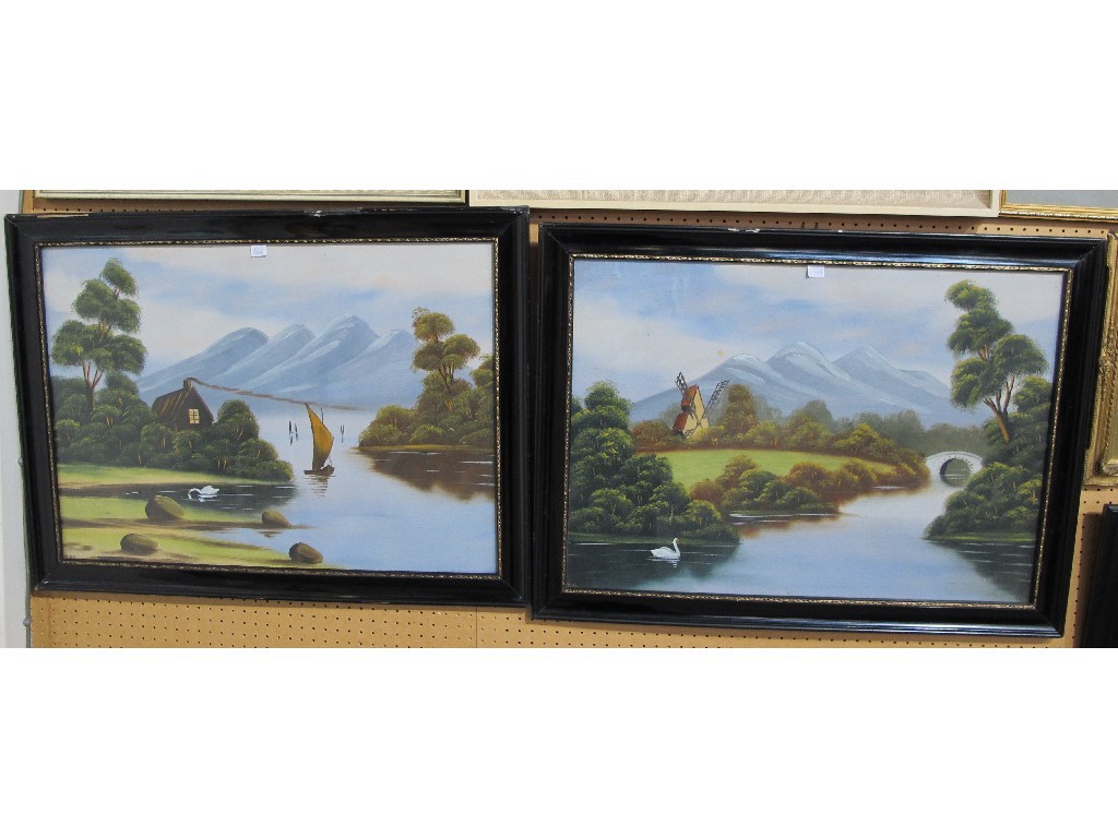 Appraisal: Pair of gouache landscapes indistinctly signed