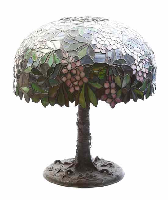 Appraisal: An American Leaded Glass Table Lamp the domed floral shade