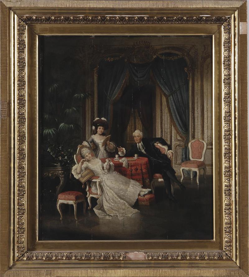 Appraisal: J Voelckers French late th century THE SEDUCTION oil on