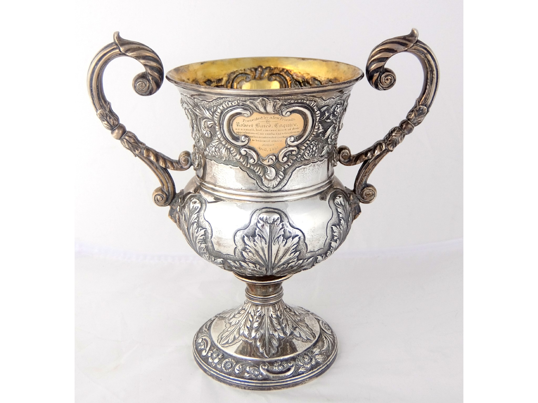 Appraisal: A George IV silver trophy cupby John Caw Edinburgh of