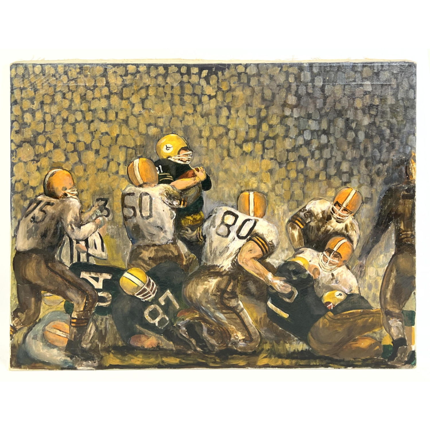 Appraisal: Unsigned Painting on Canvas American Football Illustration Dimensions Image Size