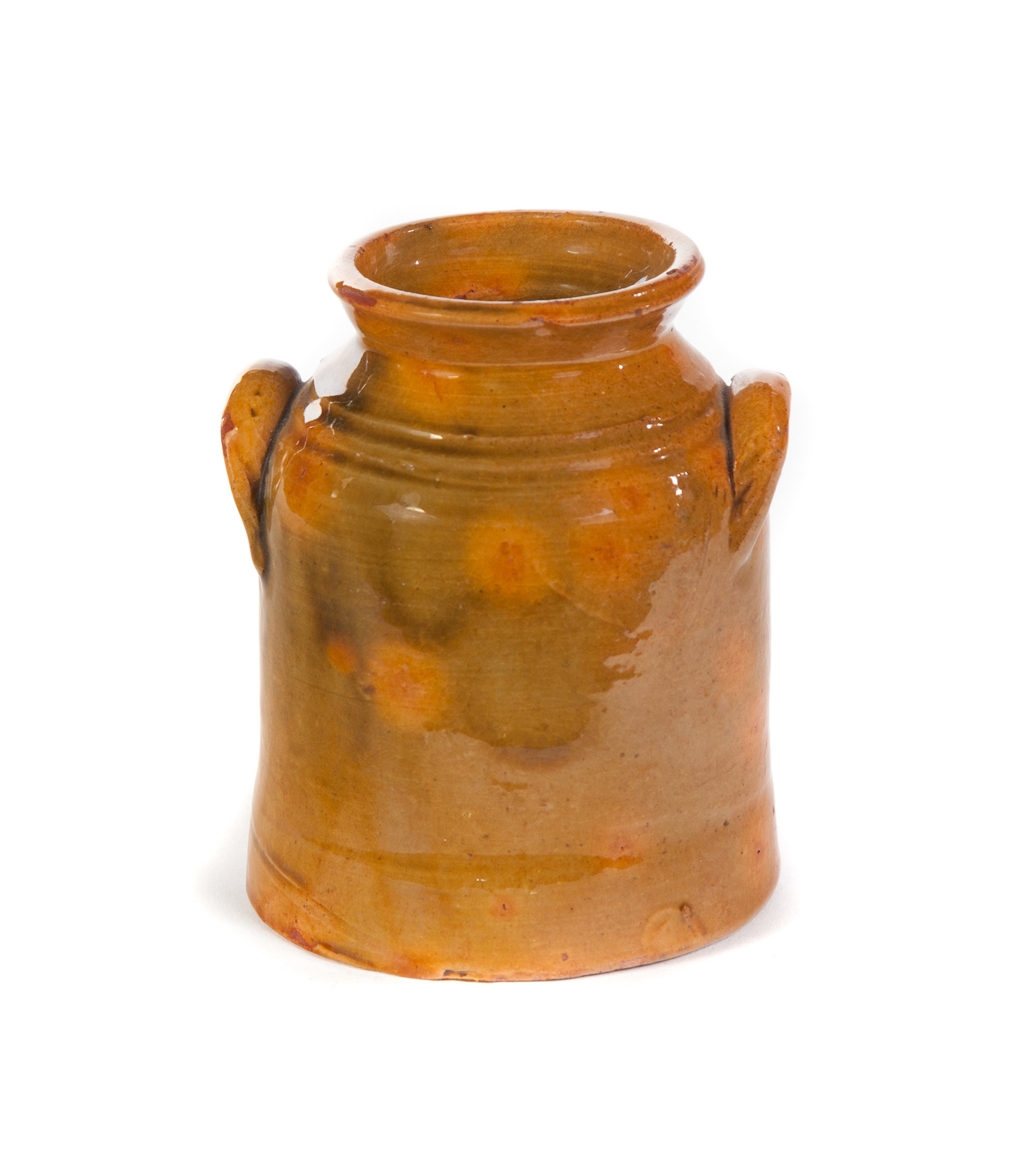 Appraisal: AMERICAN REDWARE JAR Mid th century Diminutive double handled jar