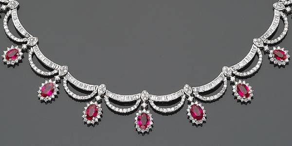 Appraisal: A ruby diamond and eighteen karat white gold necklace of