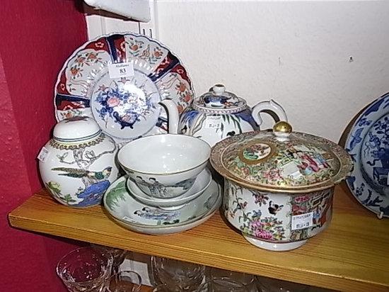 Appraisal: AN IMARI DISH an oriental style teapot a Cantonese bowl