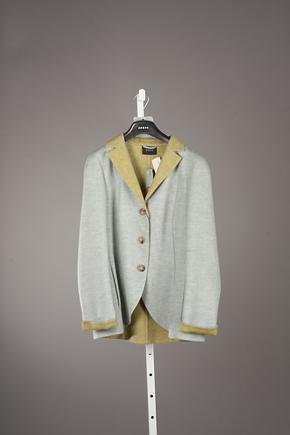 Appraisal: Akris muted green with lime collar and cuffs cashmere jacket