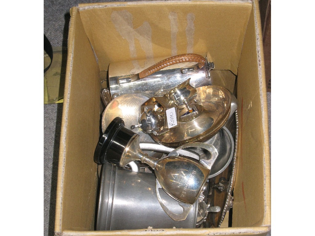 Appraisal: Box of EP items etc mainly yachting trophies